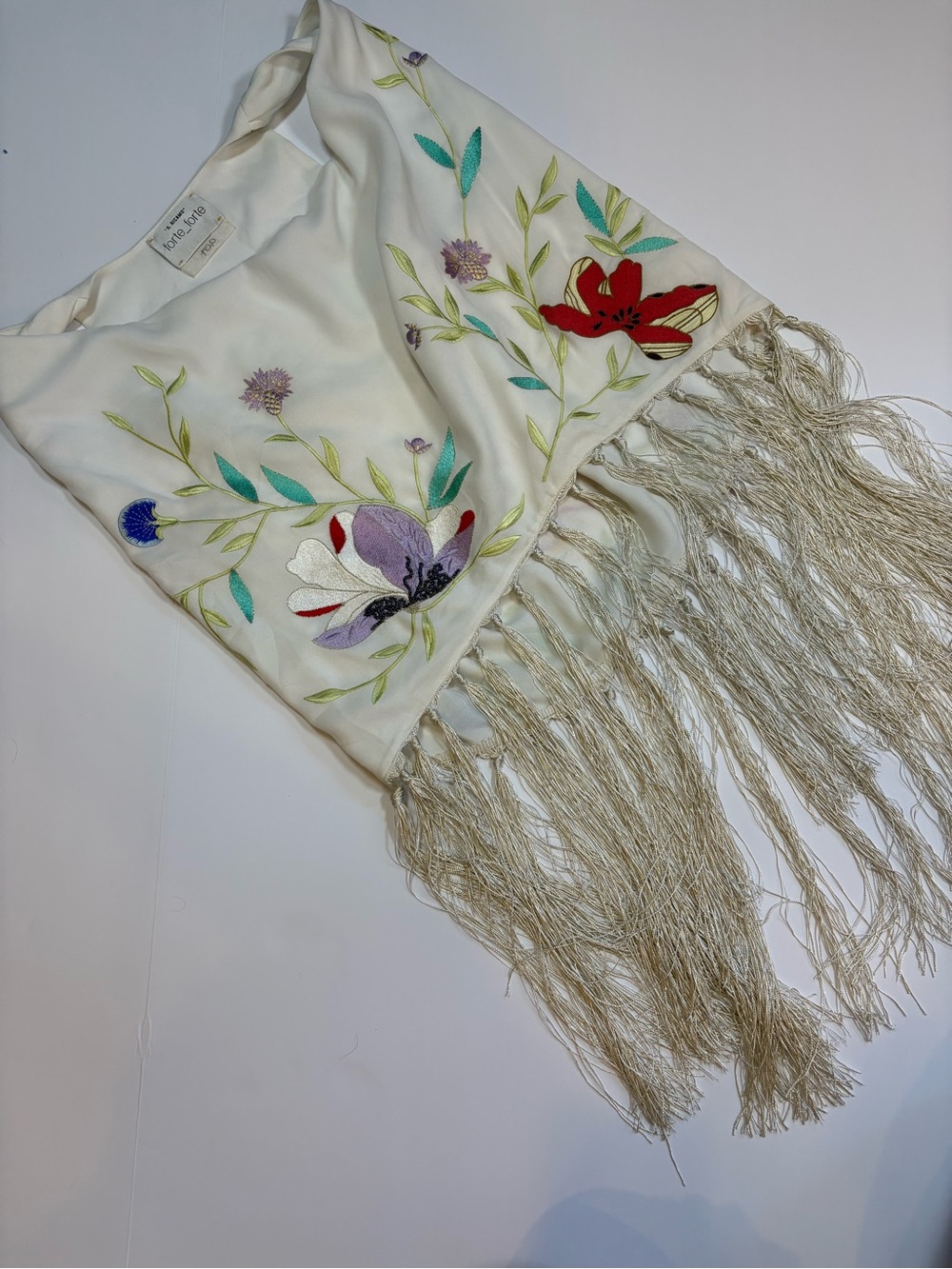 Forte Forte Embroidered Fringe Wrap Top | Ivory | Size 2 | Italian Luxury